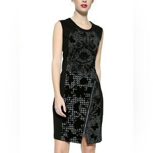 Desigual Black Vane Printed Sleeveless asymmetrical zip Mini Dress size 44 (12)